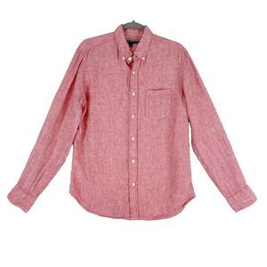 J Crew Linen Shirt Men's Medium Pink Button Up Long Sleeve Collared Quiet Luxury